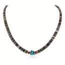 .925 Sterling Silver Navajo Coral and Natural Turquoise Graduated Heishi Native American Necklace 95004-4