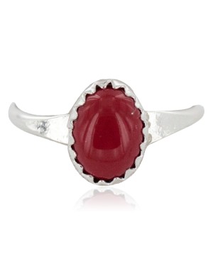 .925 Sterling Silver Navajo Certified Authentic Handmade Coral Native American Ring Size 3 1/2 24507-5