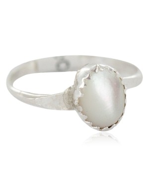 .925 Sterling Silver Navajo Certified Authentic Handmade Mother of Pearl Native American Ring Size 2 3/4 24501-2