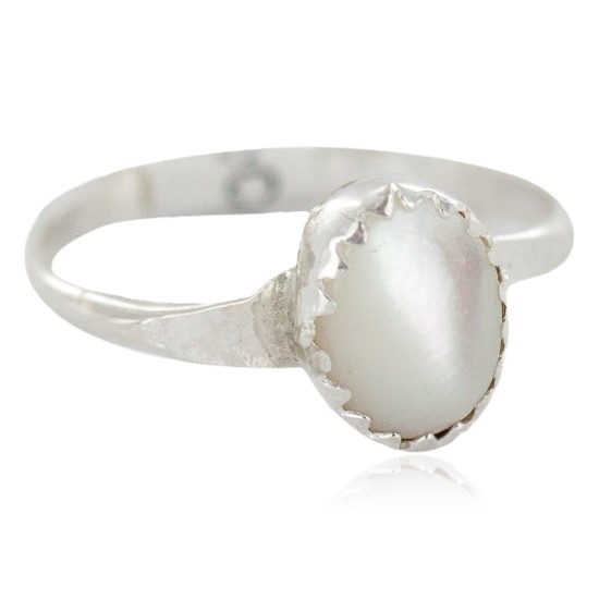 .925 Sterling Silver Navajo Certified Authentic Handmade Mother of Pearl Native American Ring Size 5 1/2 24501-5
