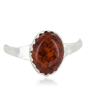 .925 Sterling Silver Navajo Certified Authentic Handmade Natural Amber Native American Ring Size 6 1/2 24504-9