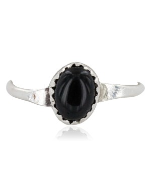 .925 Sterling Silver Navajo Certified Authentic Handmade Natural Black Onyx Native American Ring Size 3 1/2 24505-4