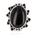 .925 Sterling Silver Navajo Handmade Natural Black Onyx Native American Ring size 6 18198-3