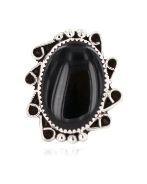 .925 Sterling Silver Navajo Handmade Natural Black Onyx Native American Ring size 6 18198-3