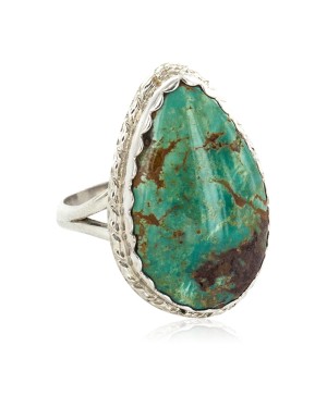 .925 Sterling Silver Navajo Certified Authentic Handmade Natural Turquoise Native American Ring 18188-2