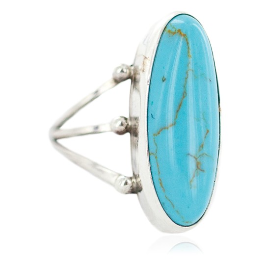 .925 Sterling Silver Navajo Certified Authentic Handmade Natural Turquoise Native American Ring size 6  96005-1