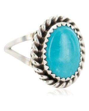 .925 Sterling Silver Navajo Certified Authentic Handmade Natural Turquoise Native American Ring Size 6 1/2 96001-3