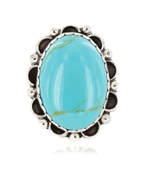 .925 Sterling Silver Navajo Handmade Natural Turquoise Native American Ring size 8 1/2 18198-1