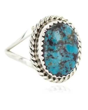 .925 Sterling Silver Navajo Handmade Natural Turquoise Native American Ring size10 3/4 96003