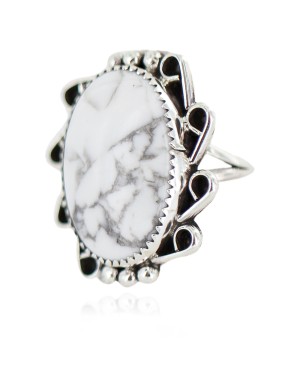 .925 Sterling Silver Navajo Certified Authentic Handmade White Howlite Native American Ring size 8 3/4 18198-2