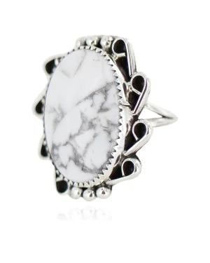 .925 Sterling Silver Navajo Handmade White Howlite Native American Ring size 8 3/4 18198-2