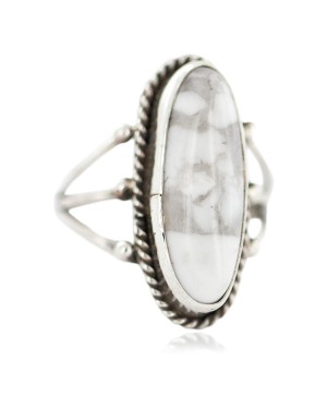 .925 Sterling Silver Navajo Certified Authentic Handmade White Howlite Native American Ring Size 8 1/2  96009-4