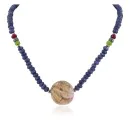 .925 Sterling Silver Navajo Natural Ruby Opalite Sapphire Jade Hematite Native American Necklace 15768-1