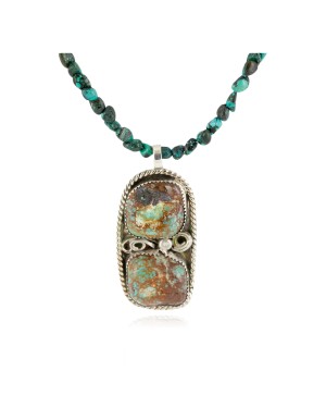 .925 Sterling Silver Navajo Certified Authentic Natural Spiderweb and Turquoise Native American Necklace 12926-1-15814-21