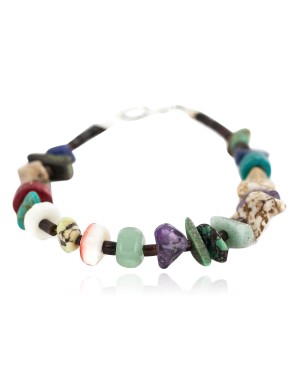.925 Sterling Silver Navajo Certified Authentic Natural Turquoise Multicolor Stones Heishi Native American Bracelet 13178-3