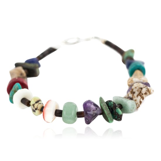 .925 Sterling Silver Navajo Certified Authentic Natural Turquoise Multicolor Stones Heishi Native American Bracelet 13178-3 .925 Sterling Silver Navajo Certified Authentic Natural Turquoise Multicolor Stones Heishi Native American Bracelet 13178-3