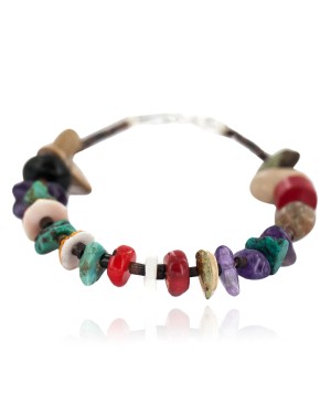 .925 Sterling Silver Navajo Certified Authentic Natural Turquoise Multicolor Stones Native American Bracelet 13178-1