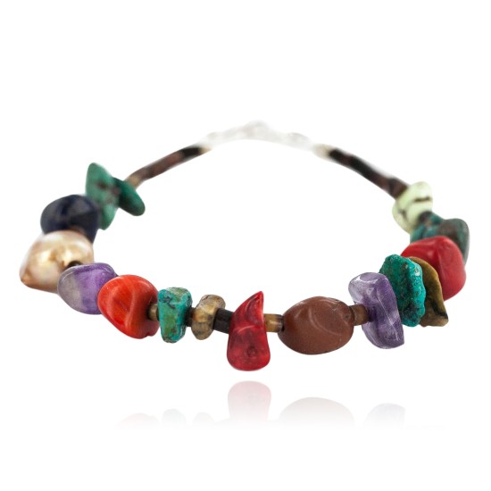 .925 Sterling Silver Navajo Certified Authentic Natural Turquoise Multicolor Stones Native American Bracelet 13178-2