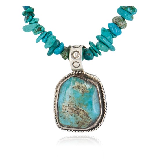 .925 Sterling Silver Navajo Certified Authentic Natural Turquoise Native American Necklace 14807-20-15222