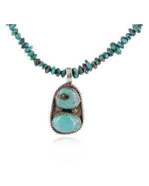 .925 Sterling Silver Navajo Certified Authentic Natural Turquoise Native American Necklace 24464-15781