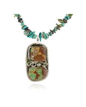 .925 Sterling Silver Navajo Certified Authentic Turquoise Coral Native American Necklace 12925-15979-3