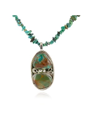 .925 Sterling Silver Navajo Certified Authentic Turquoise Native American Necklace 12926-5