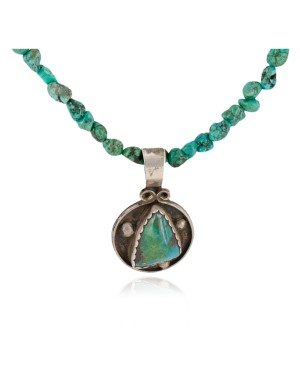 .925 Sterling Silver Navajo Certified Authentic Turquoise Quartz Native American Necklace 14545-15-790102