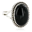 .925 Sterling Silver Oval Handmade Navajo Natural Black Onyx Native American Ring 12831-3