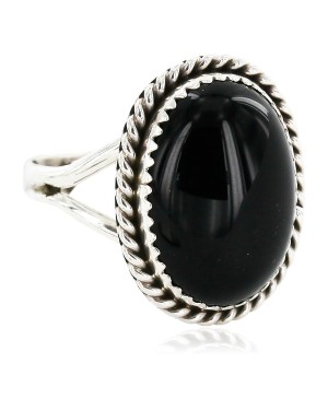 .925 Sterling Silver Oval Handmade Certified Authentic Navajo Natural Black Onyx Native American Ring  12831-3