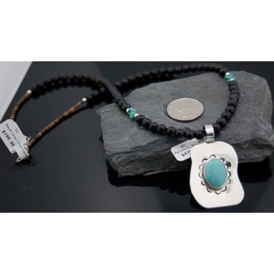 .925 Sterling Silver Sterling Handmade Certified Authentic Navajo Turquoise Native American Necklace 390680576485