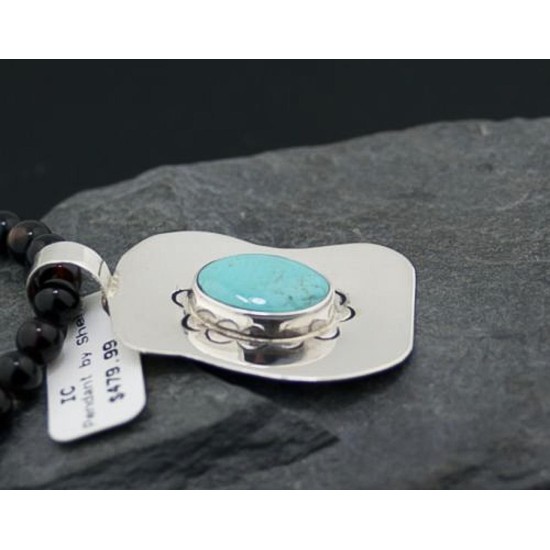 .925 Sterling Silver Sterling Handmade Certified Authentic Navajo Turquoise Native American Necklace 390680576485