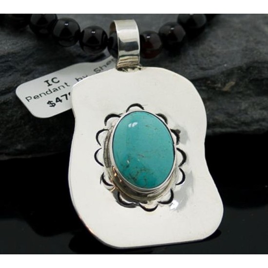 .925 Sterling Silver Sterling Handmade Certified Authentic Navajo Turquoise Native American Necklace 390680576485