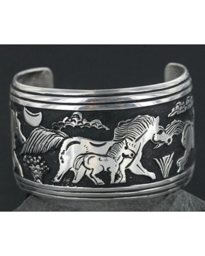 .925 Sterling Silver Sterling Handmade Horse Certified Authentic Navajo Storyteller Native American Bracelet 390673566471