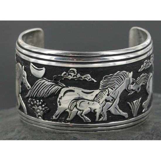 .925 Sterling Silver Sterling Handmade Horse Certified Authentic Navajo Storyteller Native American Bracelet 390673566471