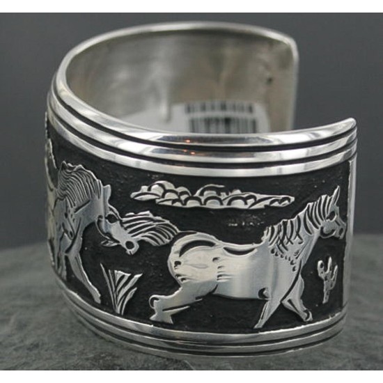 .925 Sterling Silver Sterling Handmade Horse Certified Authentic Navajo Storyteller Native American Bracelet 390673566471