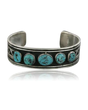 .925 Sterling Silver Sterling Handmade Wave Navajo Turquoise Native American Bracelet 390696606977