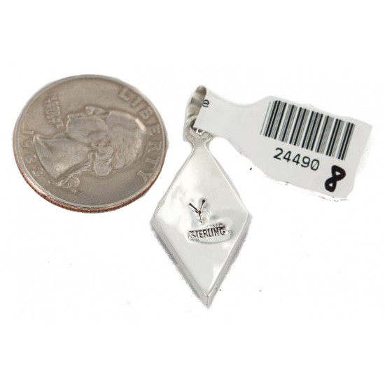 Navajo Rhombus Certified Authentic .925 Sterling Silver Natural Multicolor Real Handmade Native American Inlaid Pendant 24491-10