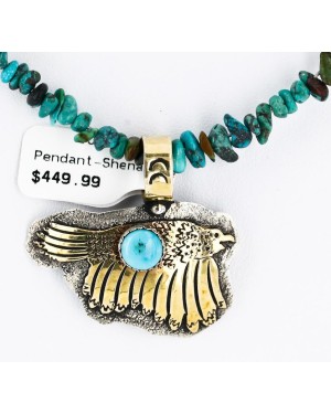 12kt Gold Filled and .925 Sterling Silver Handmade Eagle Certified Authentic Navajo Turquoise Native American Necklace 390813104954