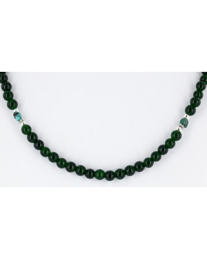 Delicate Certified Authentic Navajo .925 Sterling Silver Natural Turquoise and Dark Green Agate Native American Necklace Chain 16043-2