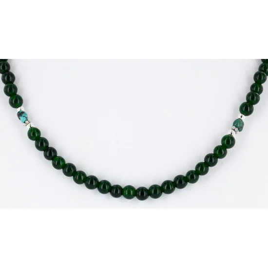 Delicate Navajo .925 Sterling Silver Natural Turquoise and Dark Green Agate Native American Necklace Chain 16043-2 Delicate Navajo .925 Sterling Silver Natural Turquoise and Dark Green Agate Native American Necklace Chain 16043-2
