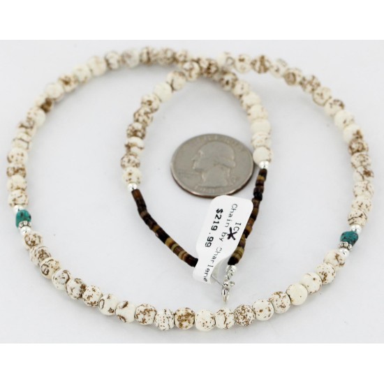 Certified Authentic Navajo .925 Sterling Silver WHITE Turquoise Native American Necklace 16044