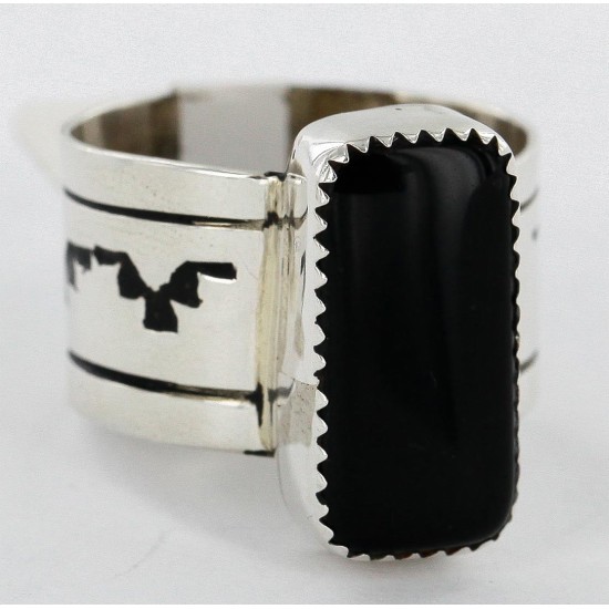 Handmade Certified Authentic Navajo .925 Sterling Silver Natural Black Onyx Native American Ring  12576