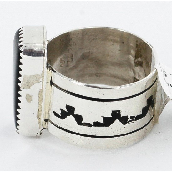 Handmade Certified Authentic Navajo .925 Sterling Silver Natural Black Onyx Native American Ring  12576