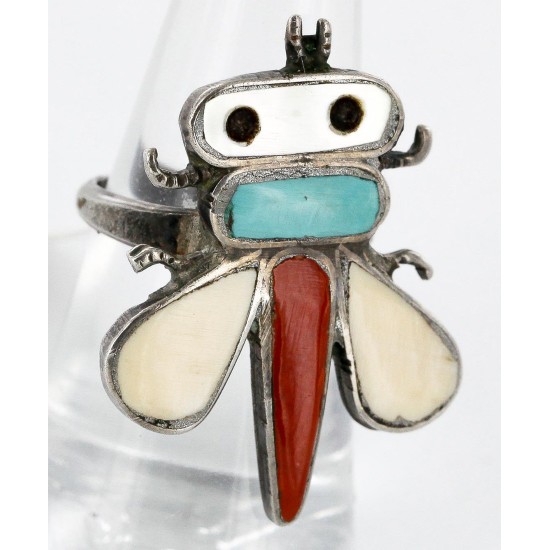 Handmade Dragonfly Certified Authentic Navajo .925 Sterling Silver Multicolor Natural Turquoise Native American Ring  16830
