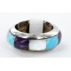 Handmade Signed Certified Authentic Navajo Inlaid .925 Sterling Silver Natural Turquoise Purple Spiny Oyster and Mother of Pearl Native American Ring  16872-0