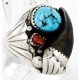 Handmade Certified Authentic Claw Signed Navajo .925 Sterling Silver Natural Turquoise and Coral Native American Ring  16924