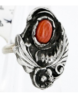 Handmade Certified Authentic Flower Navajo Coral Native American Ring  1657