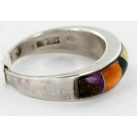Handmade Navajo Inlaid .925 Sterling Silver Natural Turquoise Black Onyx Spiny Oyster and Mother of Pearl Native American Ring 16784 Handmade Navajo Inlaid .925 Sterling Silver Natural Turquoise Black Onyx Spiny Oyster and Mother of Pearl Native American Ring 16784