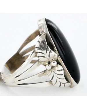 Handmade Certified Authentic Signed Navajo .925 Sterling Silver Natural Black Onyx Native American Ring  16349