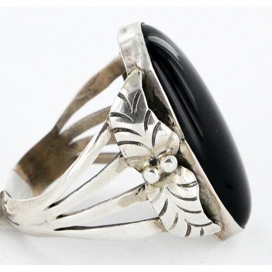 Handmade Certified Authentic Signed Navajo .925 Sterling Silver Natural Black Onyx Native American Ring  16349